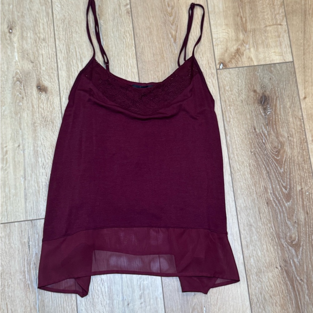 Mason + Mackenzie Burgundy Lace Trim Cami Top - Size Large (NWT)